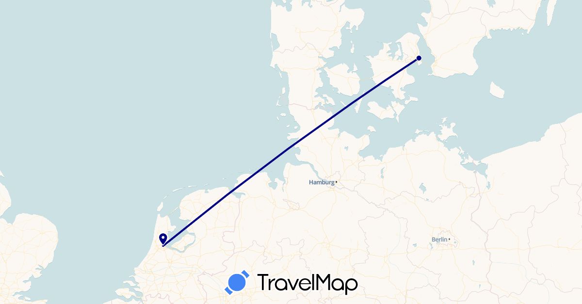 TravelMap itinerary: driving in Denmark, Netherlands (Europe)